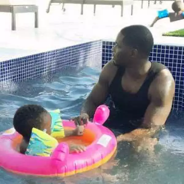 TeeBillz Relaxing In The Pool With His Son, Jamil [Photos]